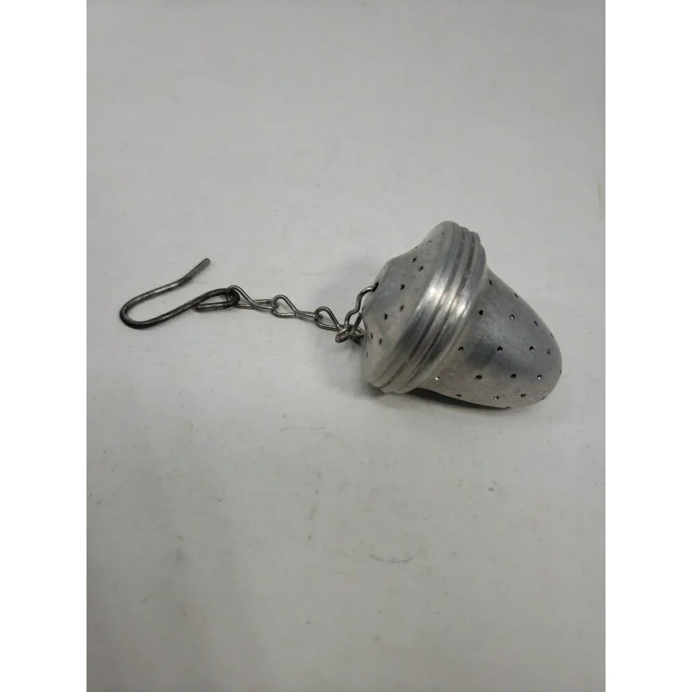 Vintage MCM Aluminum Acorn Shaped Tea ball Infuser Strainer with Hook & Chain